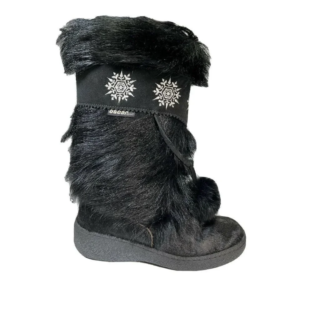Oscar Sport Boots Black Apres Goat Hair Pom Pom Embroidery Snow‎ Bunny